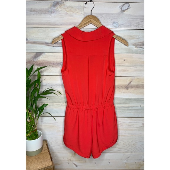 Bright Red Romper with Pockets Collar and V Neck Detaling - Picture 2 of 5